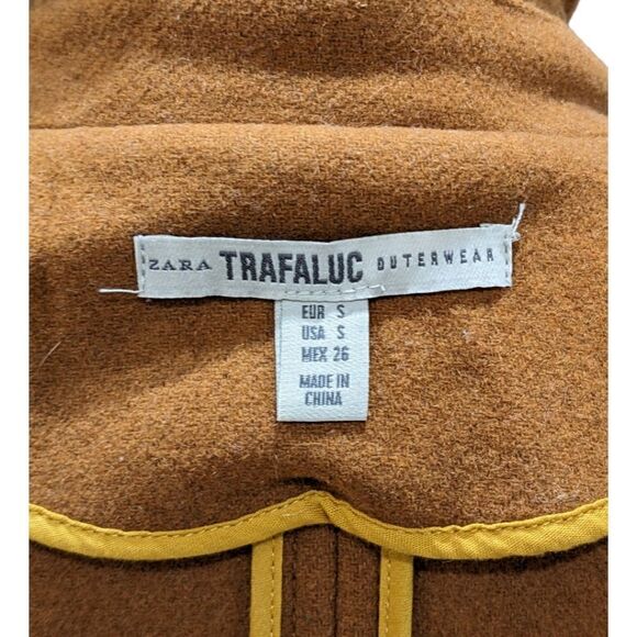 Zara Women's Camel Tan Wide Sleeve Cuffs Double Breasted Peacoat Size S - Picture 8 of 8